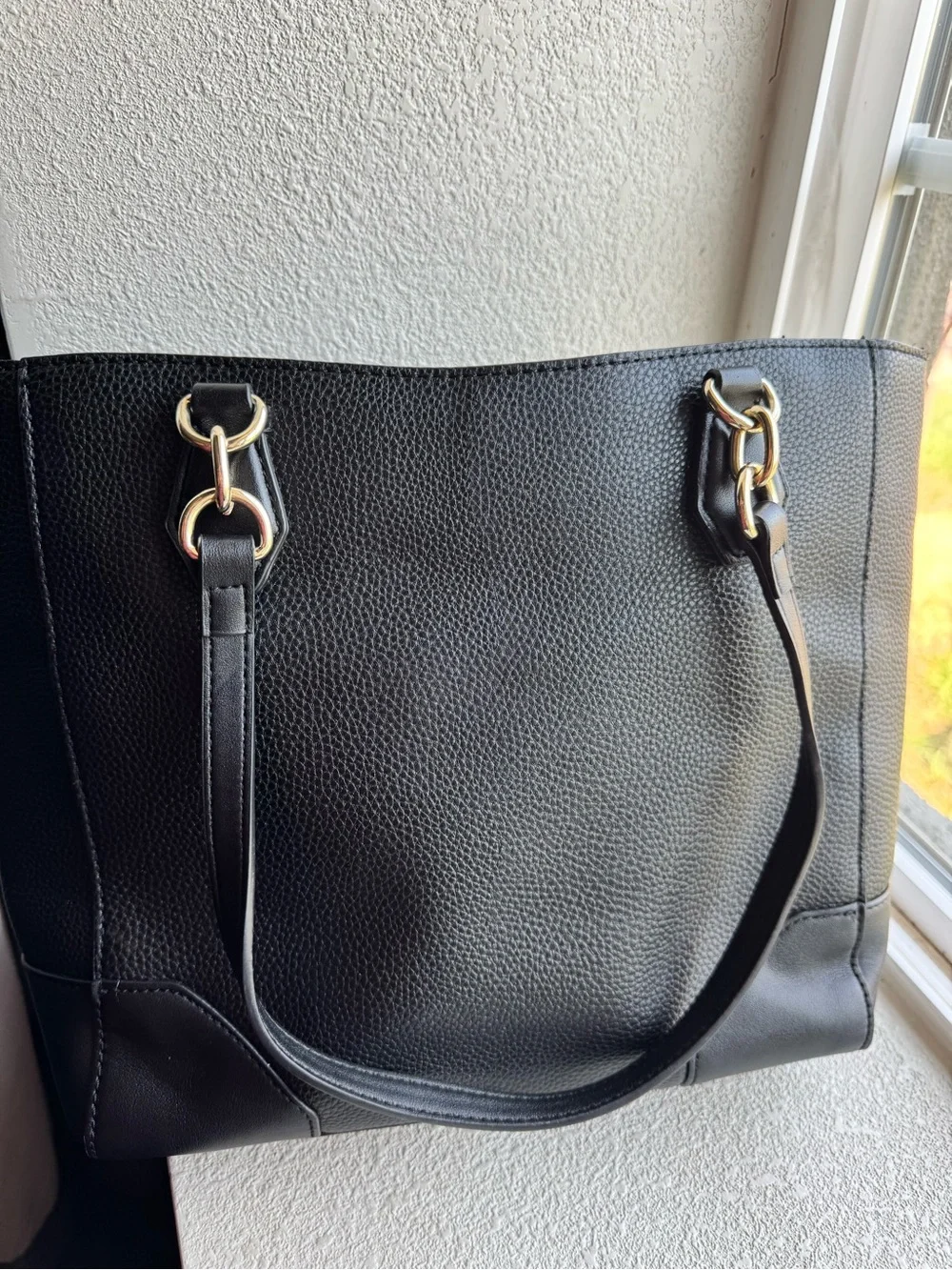 Nine West Black Pebbled Tote with Gold Accents